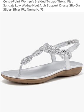Braided T-Strap Thong Sandals in Silver